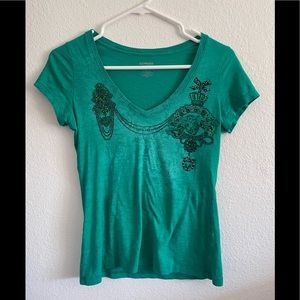 express green y2k v-neck tshirt